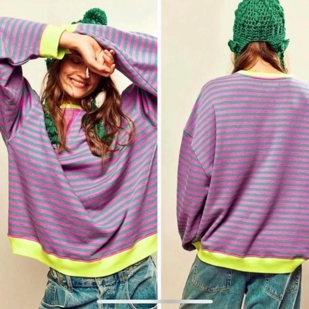 Free people oversized purple and pink crewneck New Without Tag L
